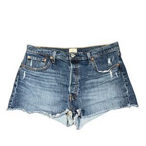 Levi’s 501 Shorts Womens 30 Blue Denim Distressed Cut Off Frayed High Rise